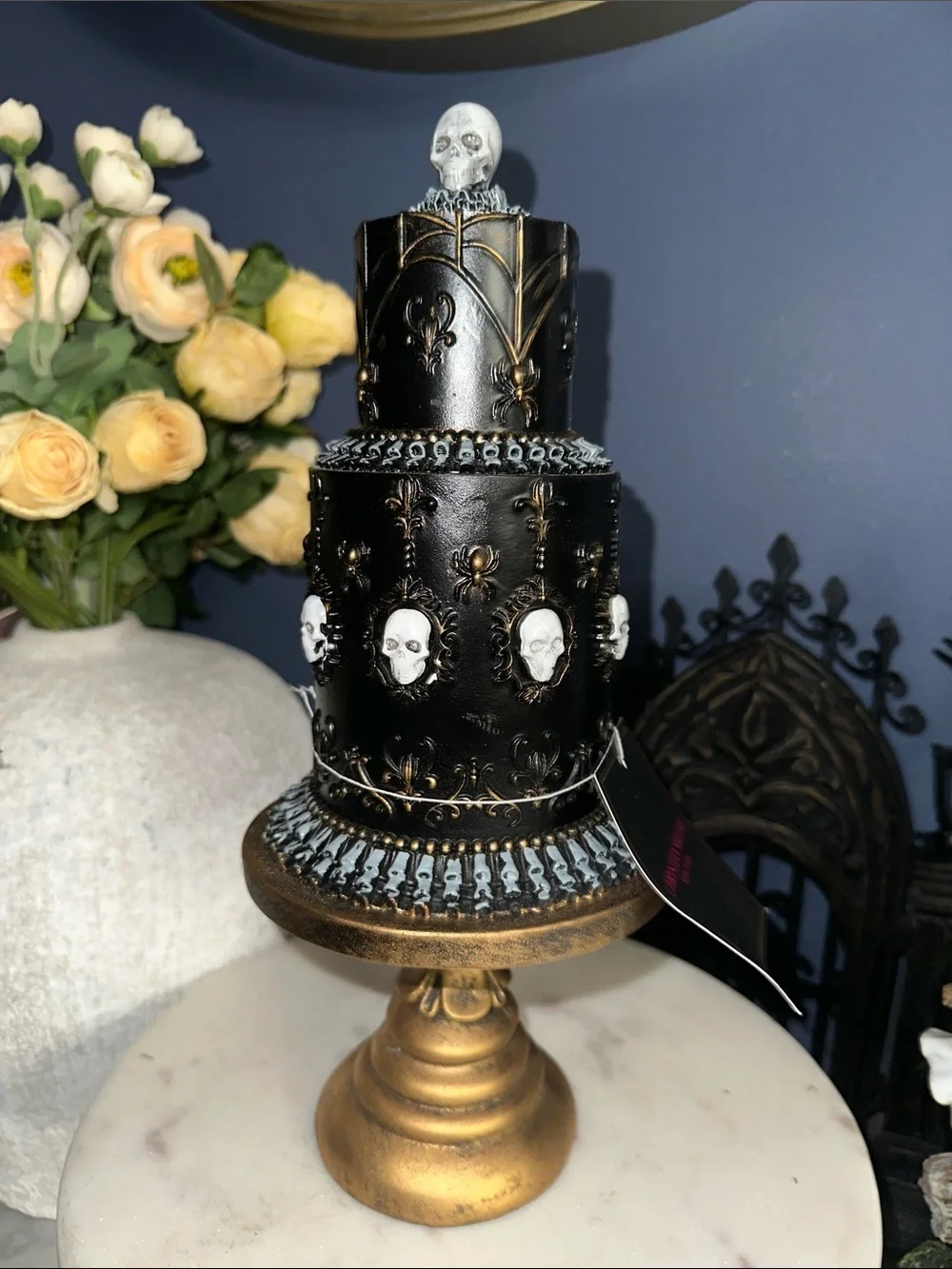 Christian Lacroix Black and White Gothic Skull Tiered Cake Topper